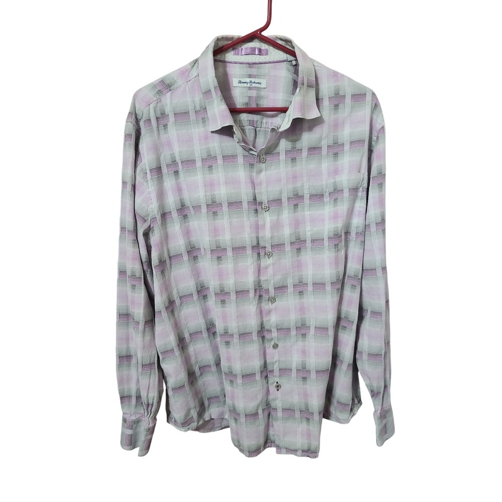 Tommy Bahama Shirt Men's Extra Large Long Sleeve Button Down Cotton Silk Blend